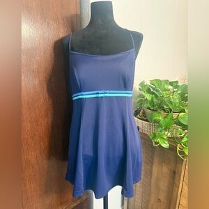 Women’s Navy Blue One-Piece Swimdress with Aqua Trim